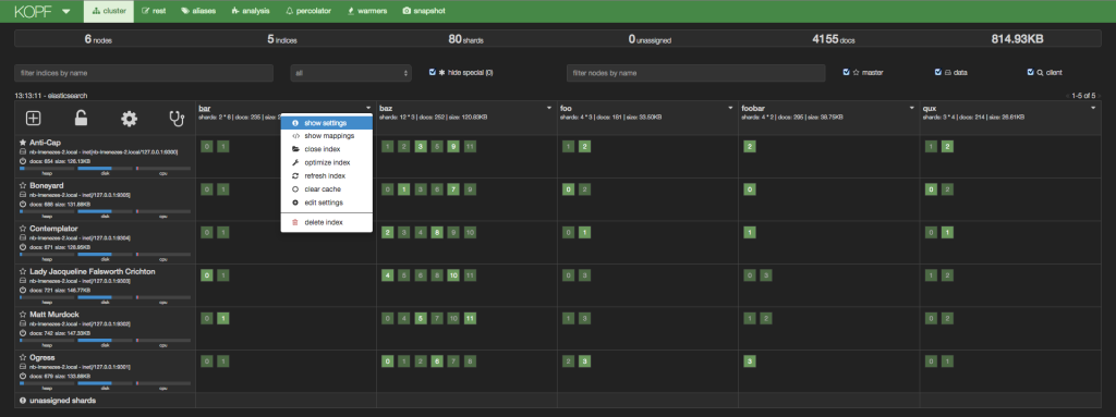 elasticsearch kopf cluster view